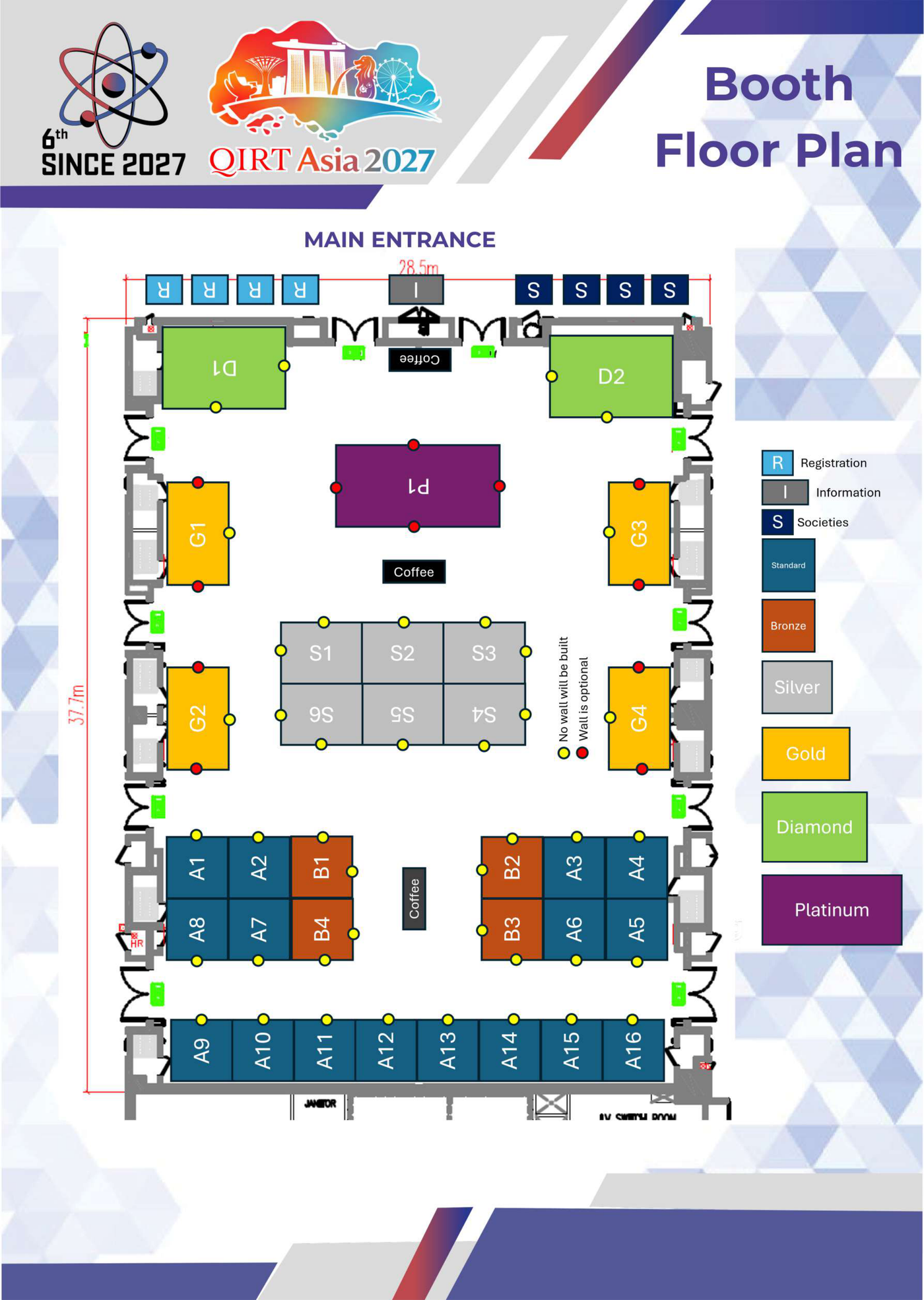 Exhibition booth floor plan with Platinum, Diamond, Gold, Silver, Bronze and Standard booths